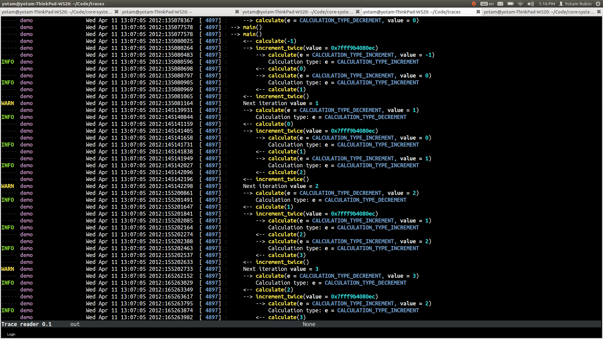 Sample trace output