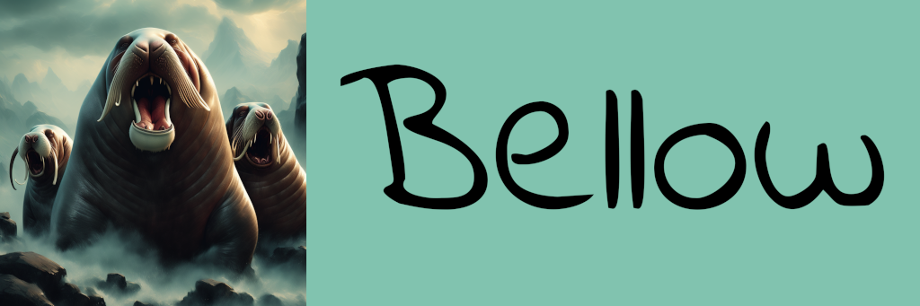 Bellow Logo: Walruses Bellowing with Bellow on a Blue Background