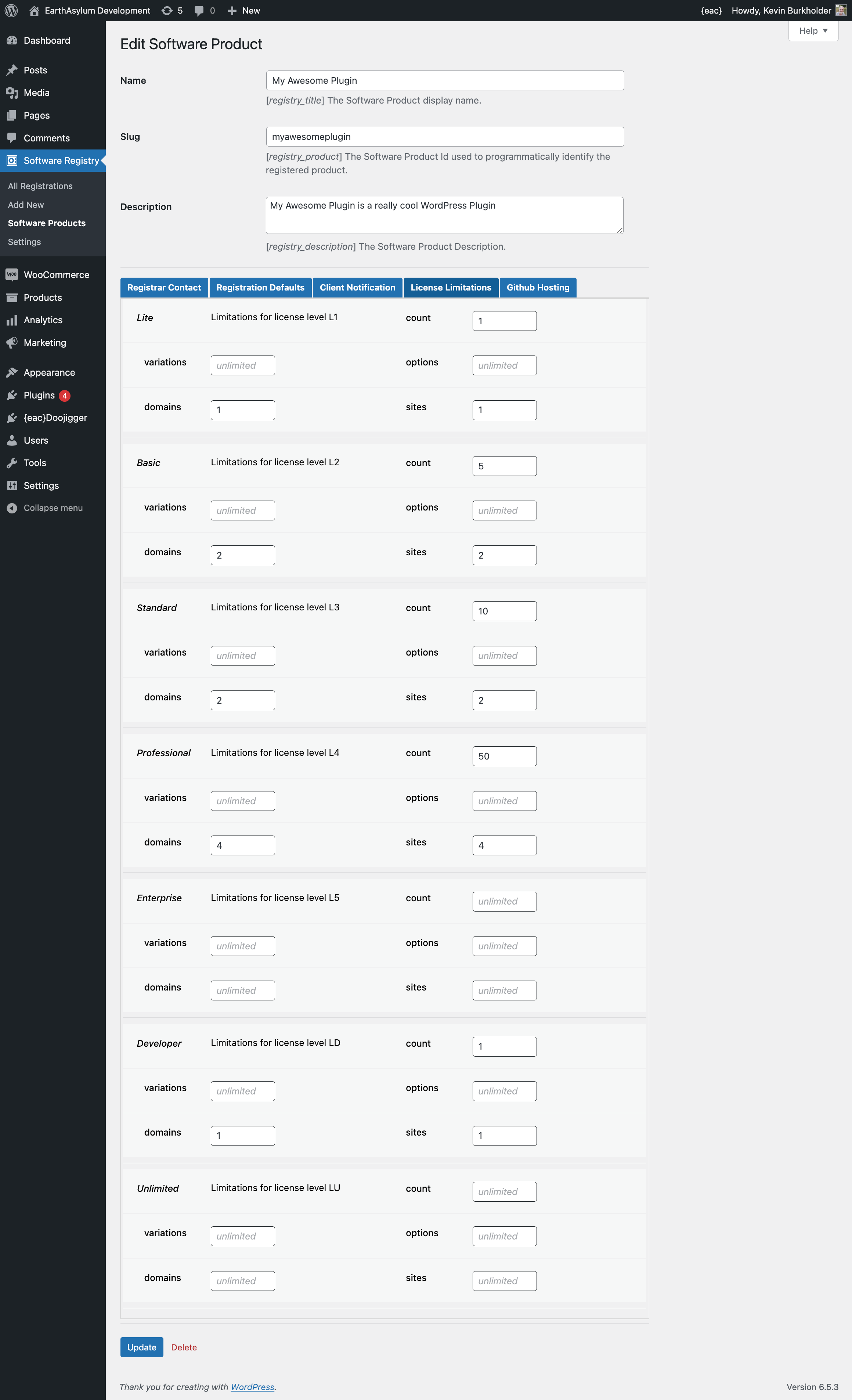 {eac}SoftwareRegistry Software Product