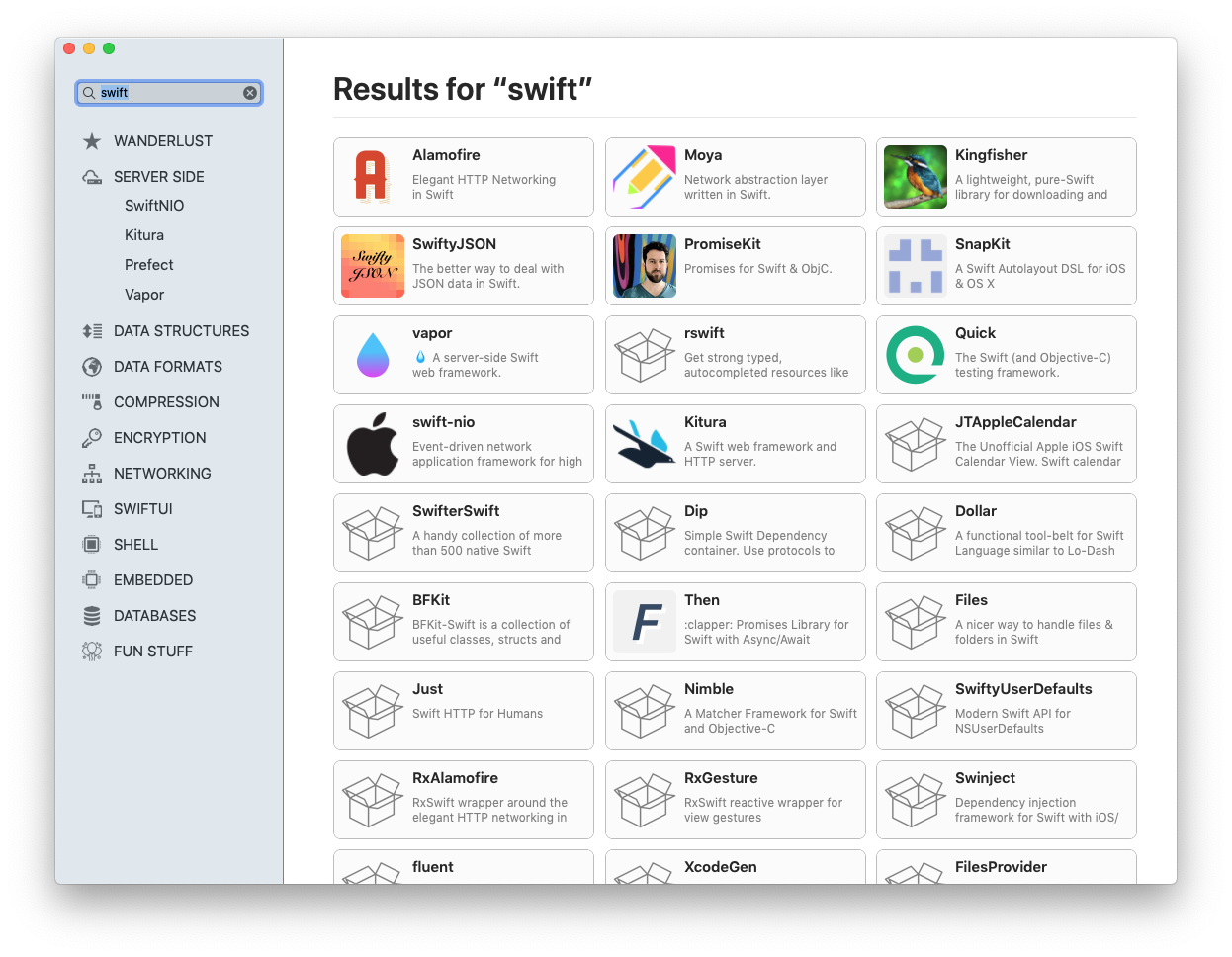 SwiftPM Catalog Screenshot