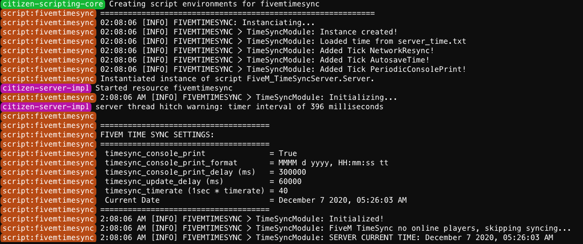 Server Console Output