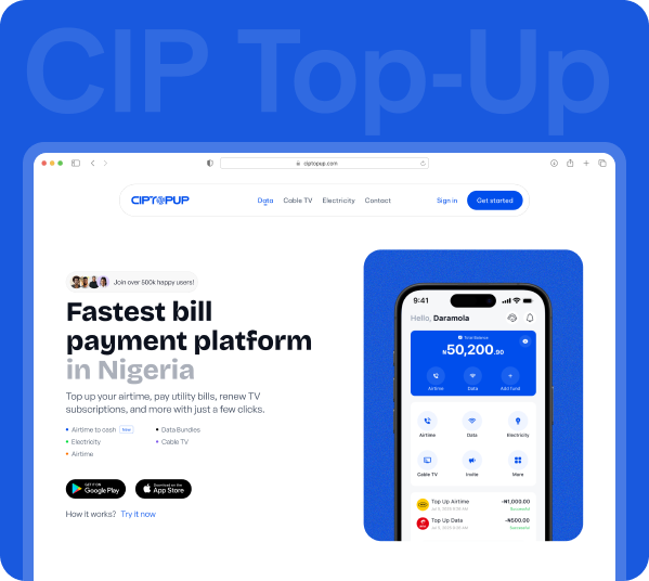 CIP Topup Web and Mobile development Screenshot