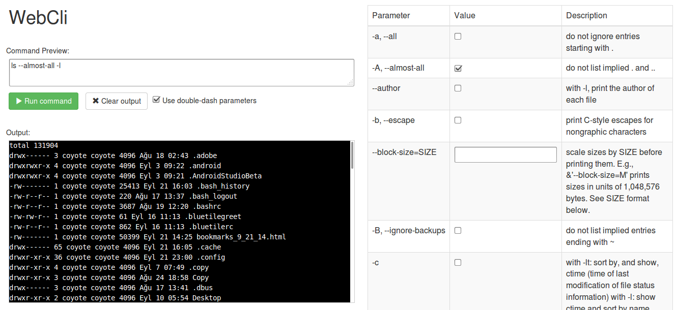 screenshot of webcli