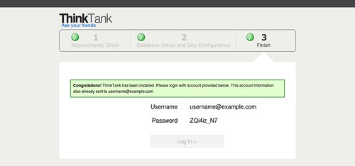 ThinkUp Install Page Step #3 (Finish)