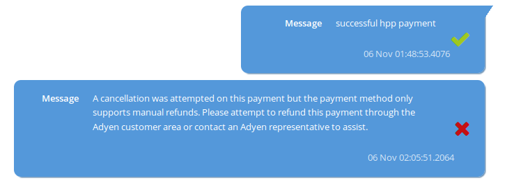 payment's logs show explanation