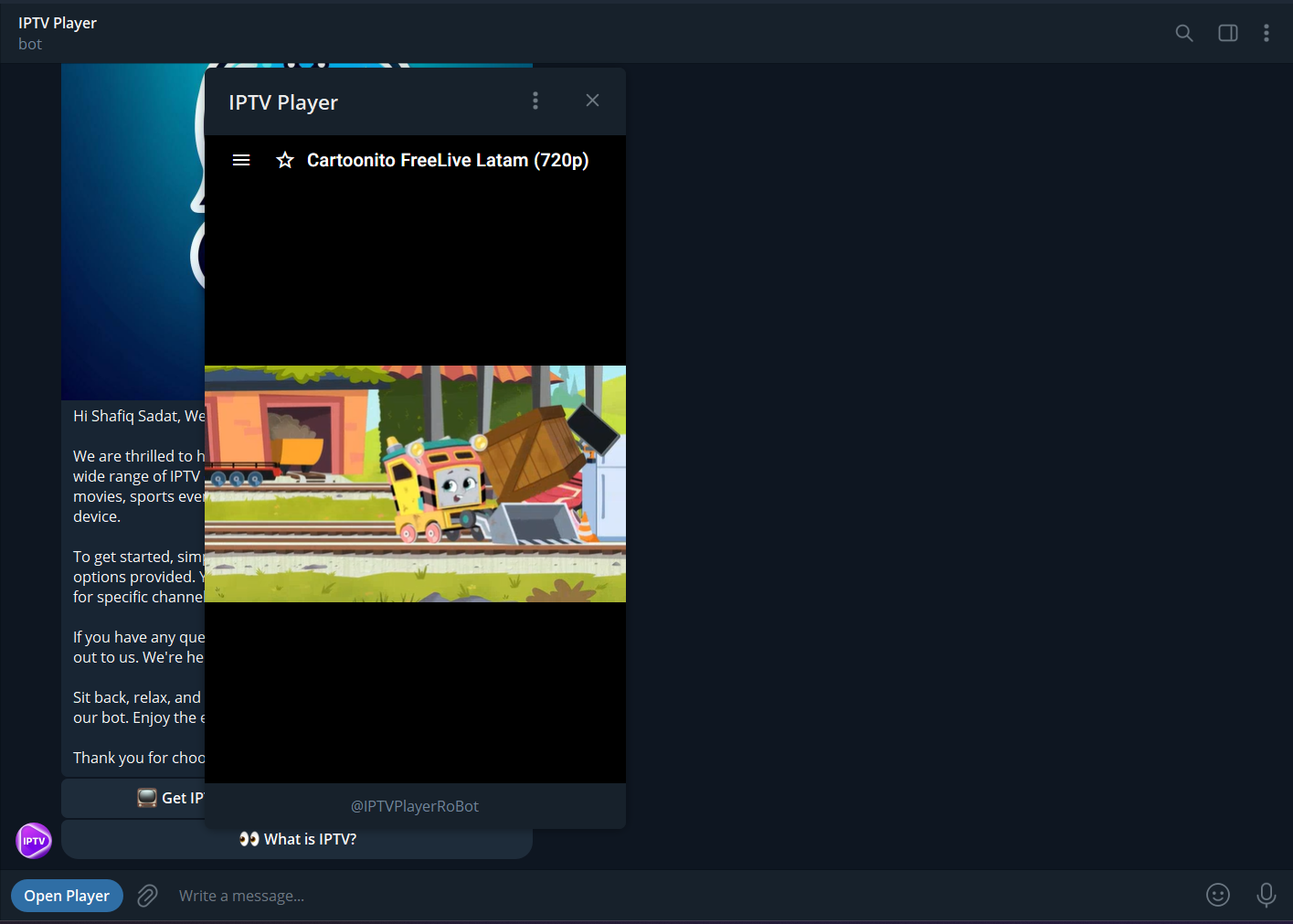 Screenshot of IPTV Telegram Bot