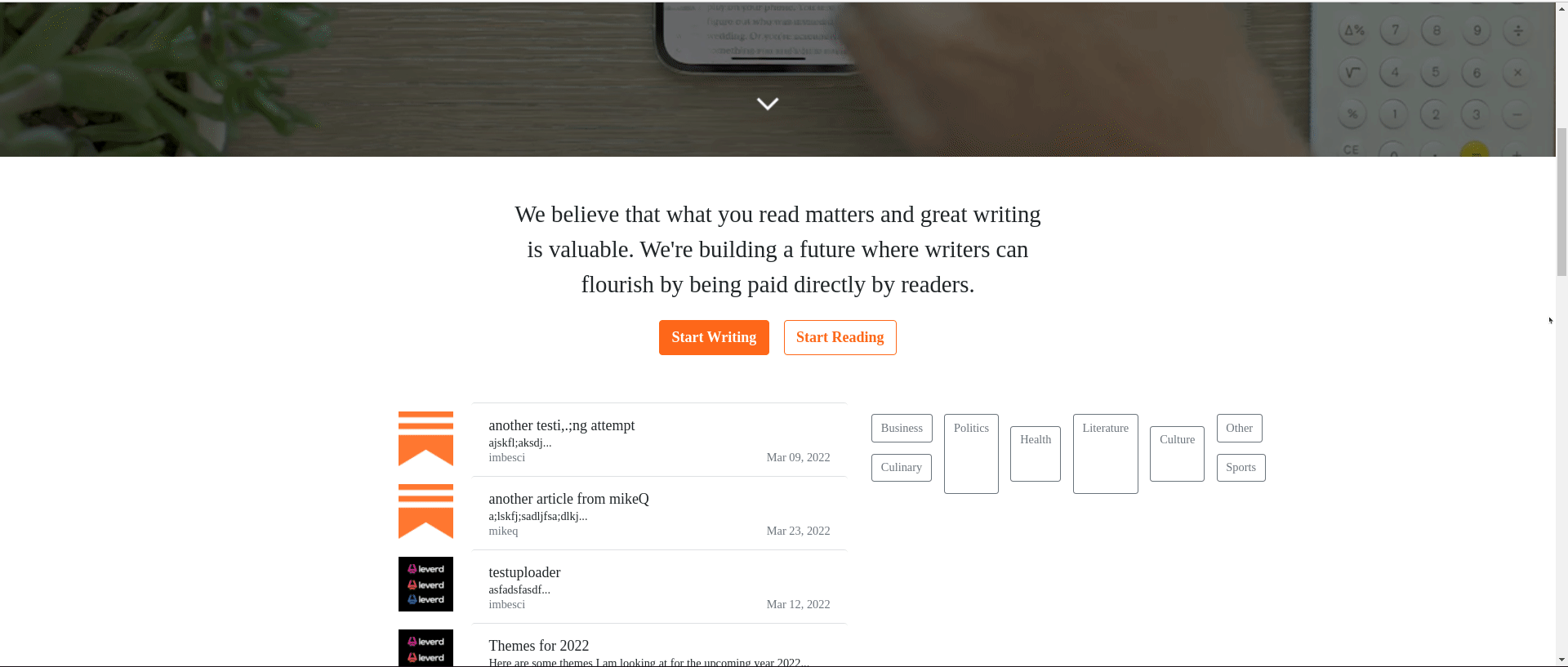 Homepage scroll view