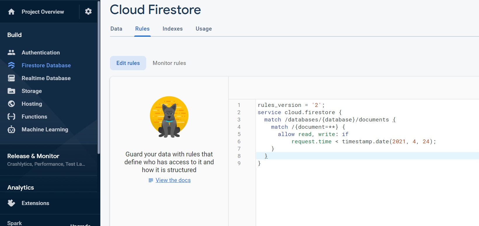 Change Cloud Firestore rules