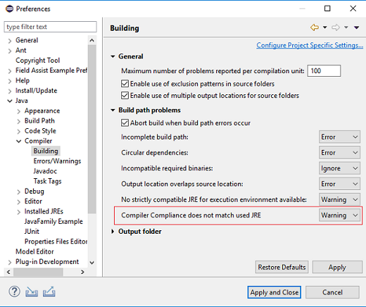 jdt compiler compliance mismatch JRE