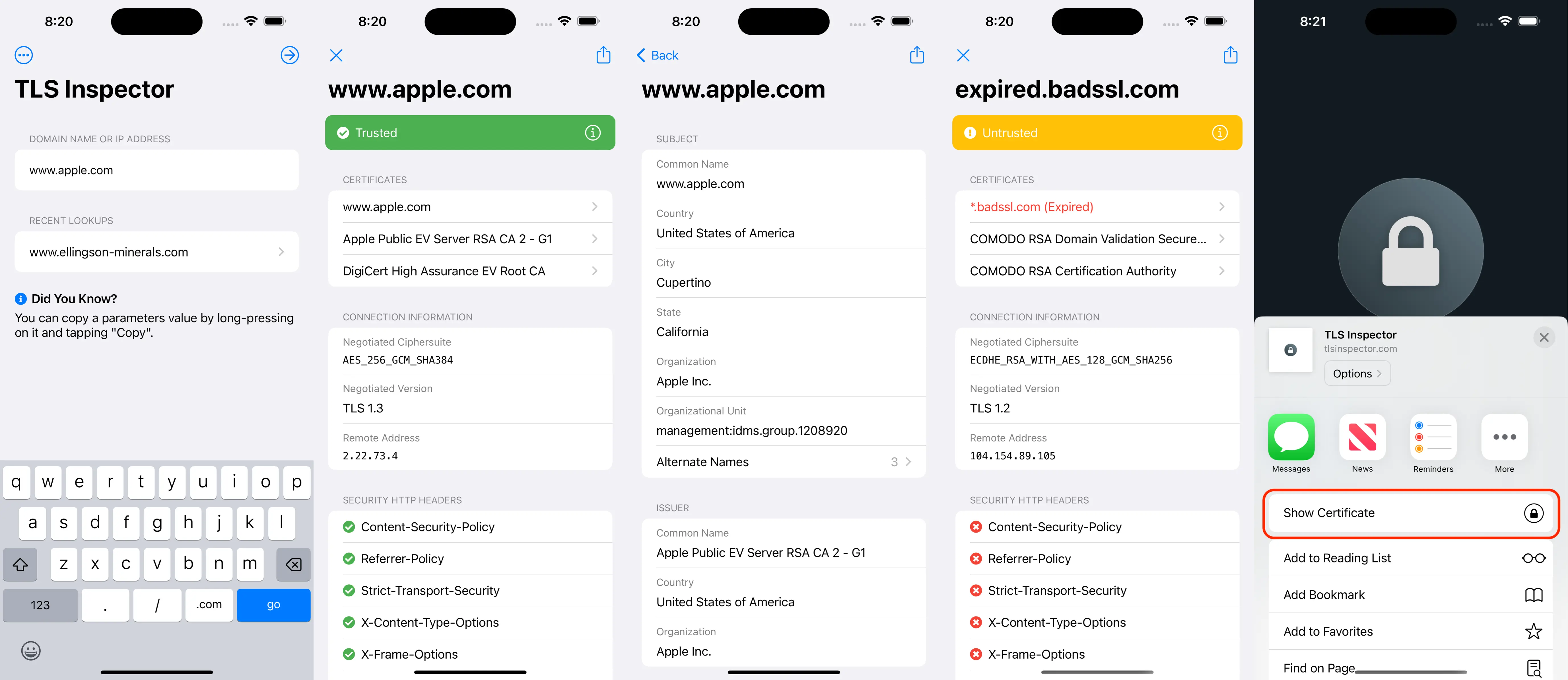 TLS Inspector Screenshots