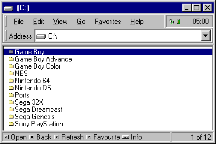 Screenshot of the Explore Content app, showing it has been styled to look like Windows 98's Explorer