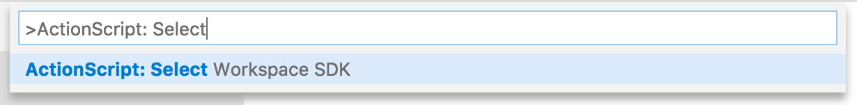 Screenshot of the ActionScript: Select Workspace SDK command in Visual Studio Code