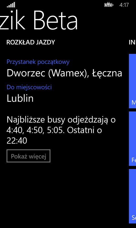 Windows Phone bus schedules