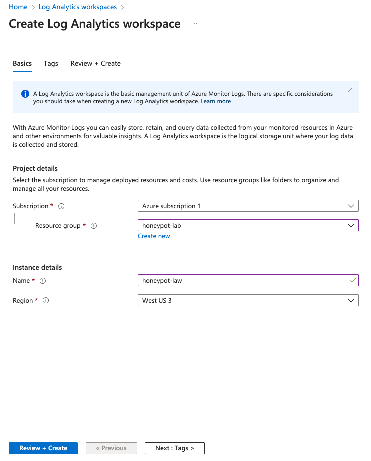 Log Analytics workspace