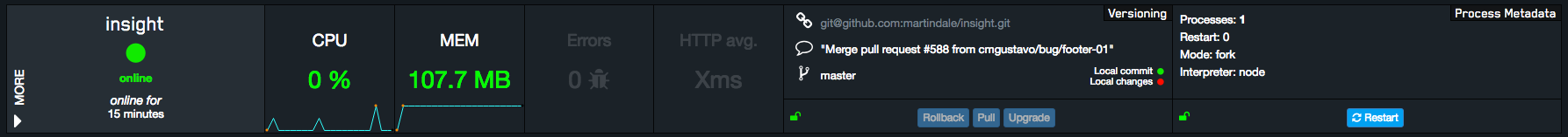 fancy pm2 dashboard with keymetrics