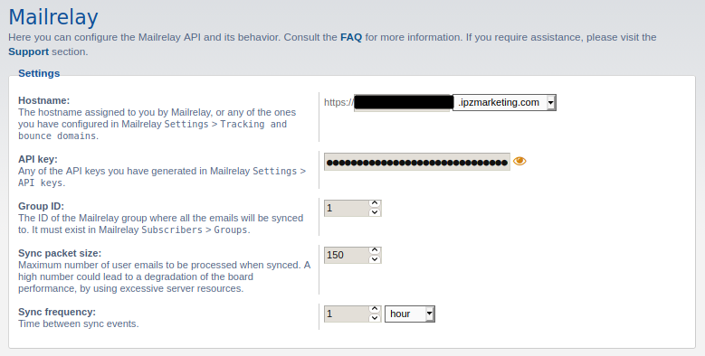 Mailrelay ACP settings