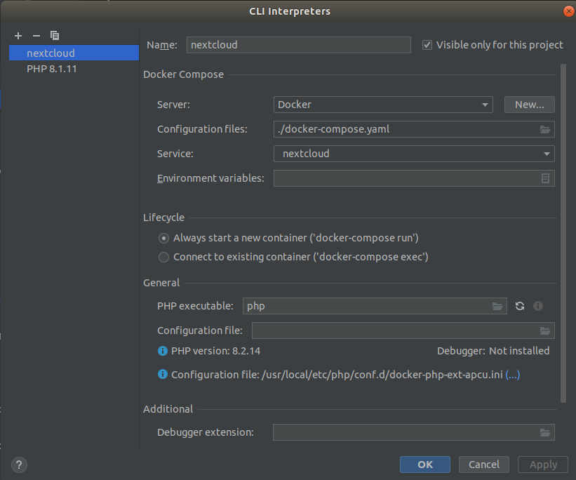 PHPStorm CLI Interpreter settings