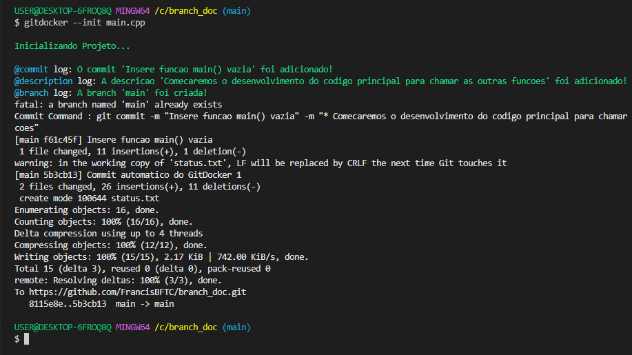 Executando o GitDocker para main.cpp