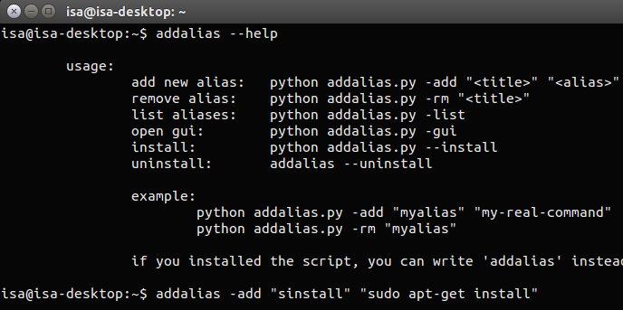 addalias commandline