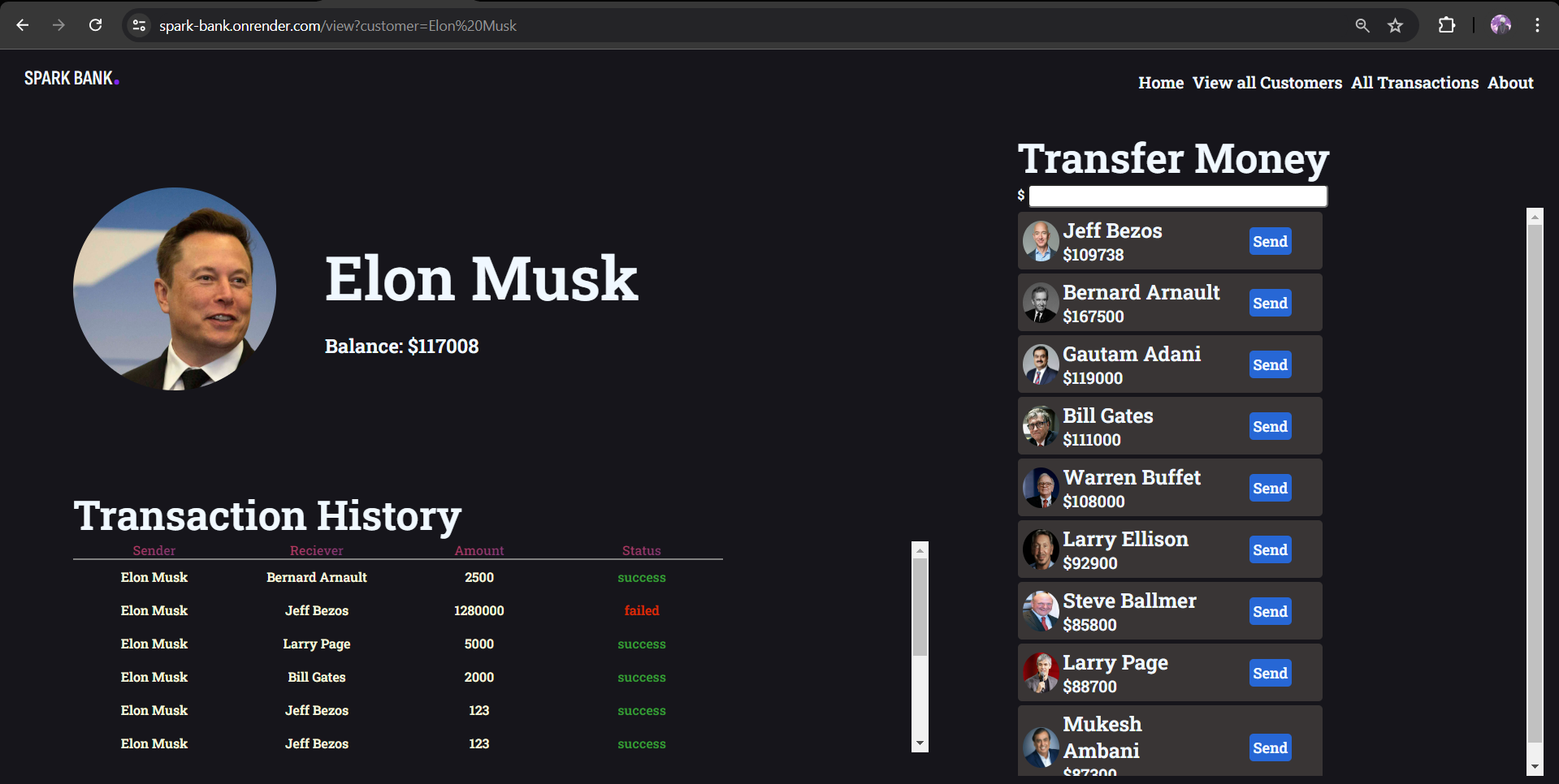 Transaction page