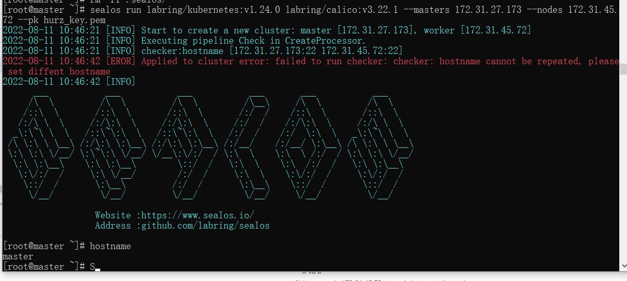 sealos run 报错：改过hostname并重启后仍然报错hostname重复 · Issue #1519 · labring ...