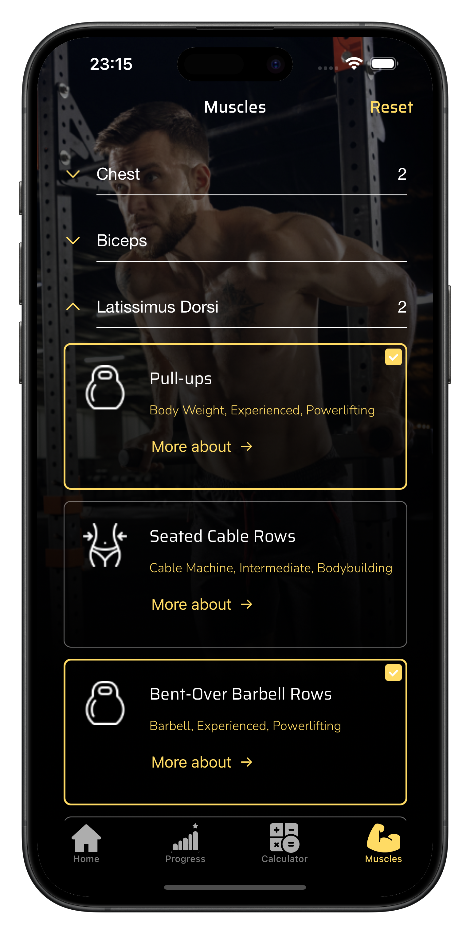 Choose Exercises Screen