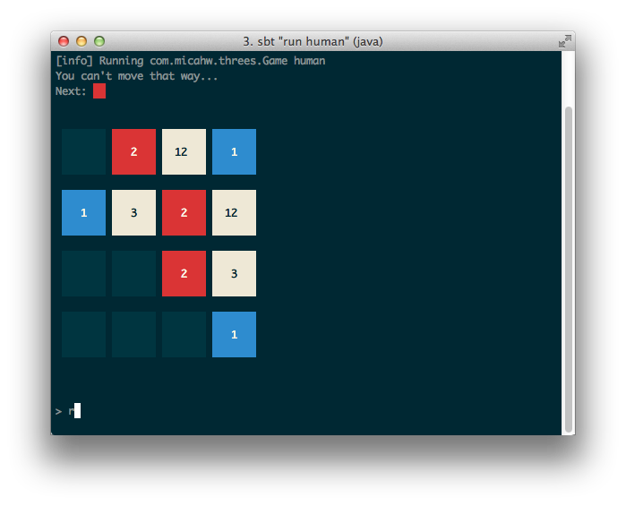 Threes.scala screenshot