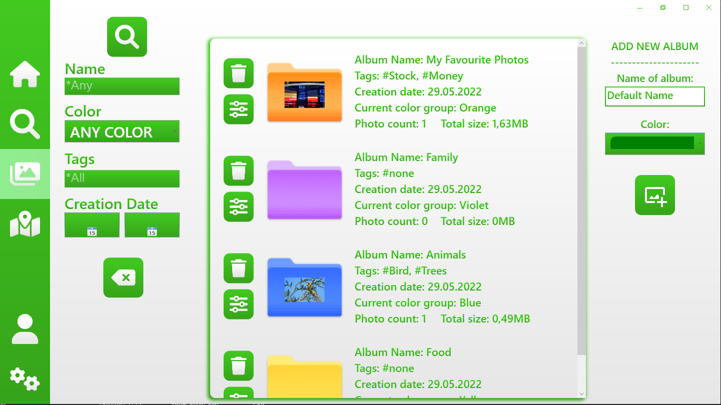 Screenshot of albums