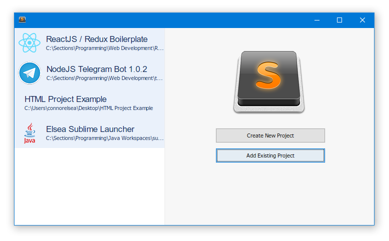 Sublime Launcher Main Window Picture