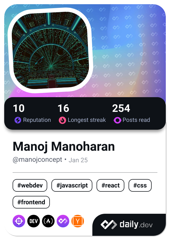 Manoj Manoharan's Dev Card