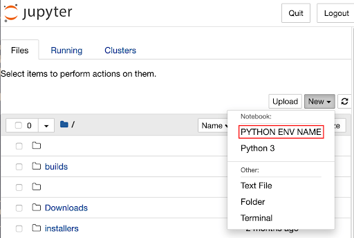 OnDemand at Bridges-2. Jupyter Notebook is running, and a new Notebook is being started while selecting the custom Python environment just created