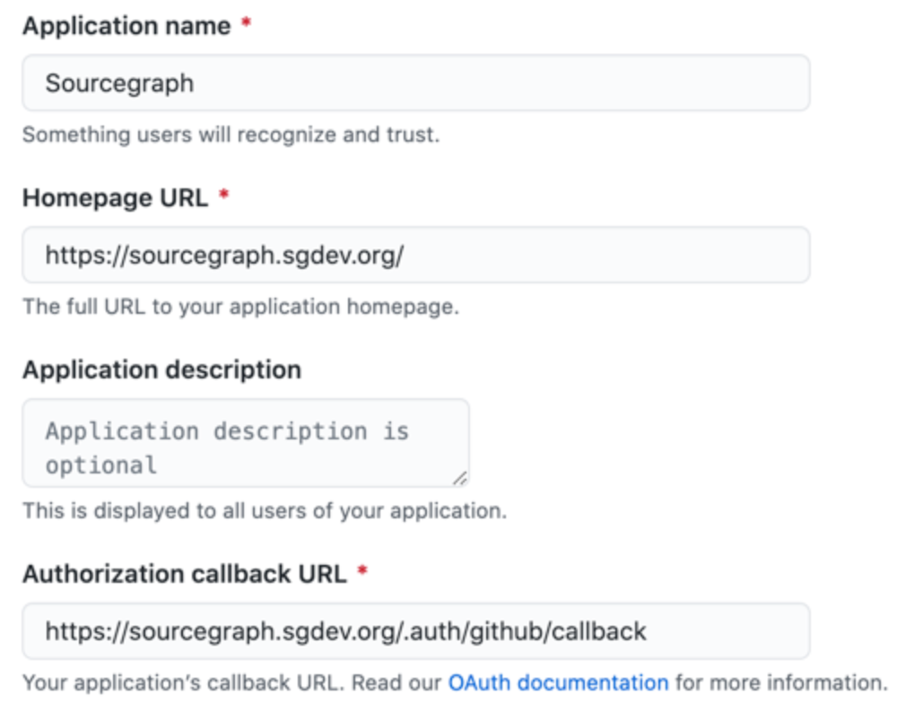 OAuth application settings