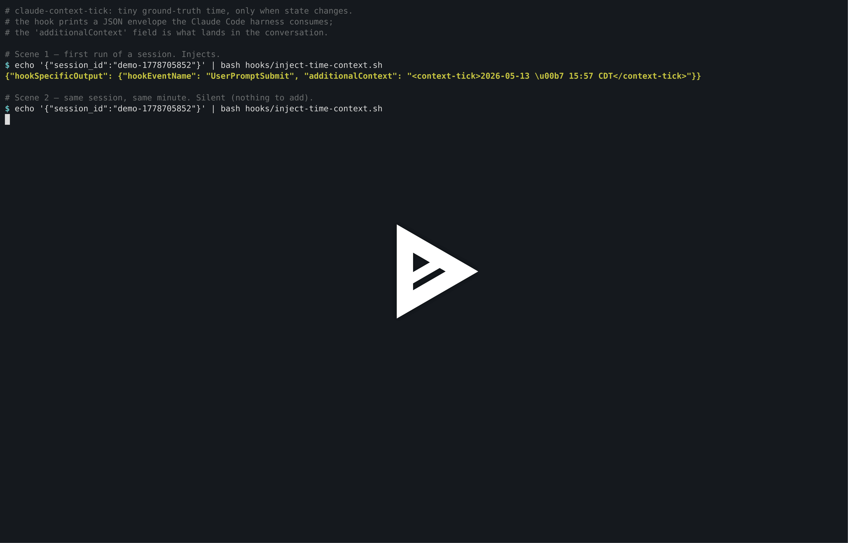 asciicast: claude-context-tick gating logic in 4 scenes