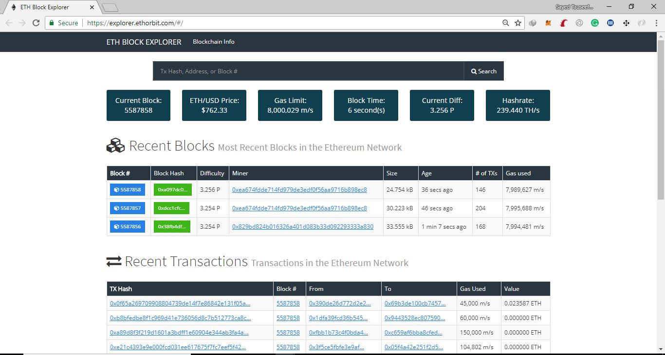 ETH Block Explorer Screenshot