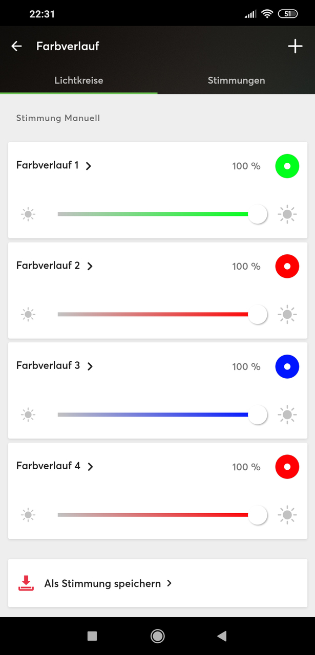 Loxone App Steuerung Farbverlauf