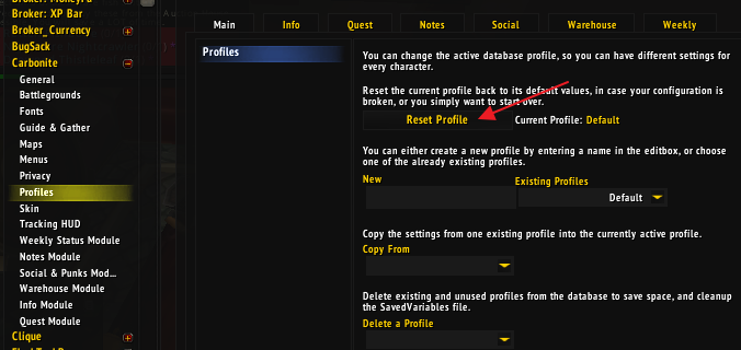 how to reset profile