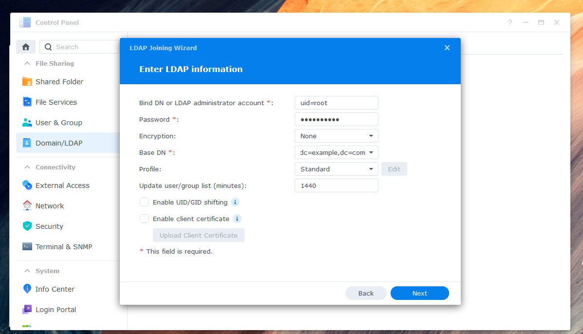 enter ldap infos