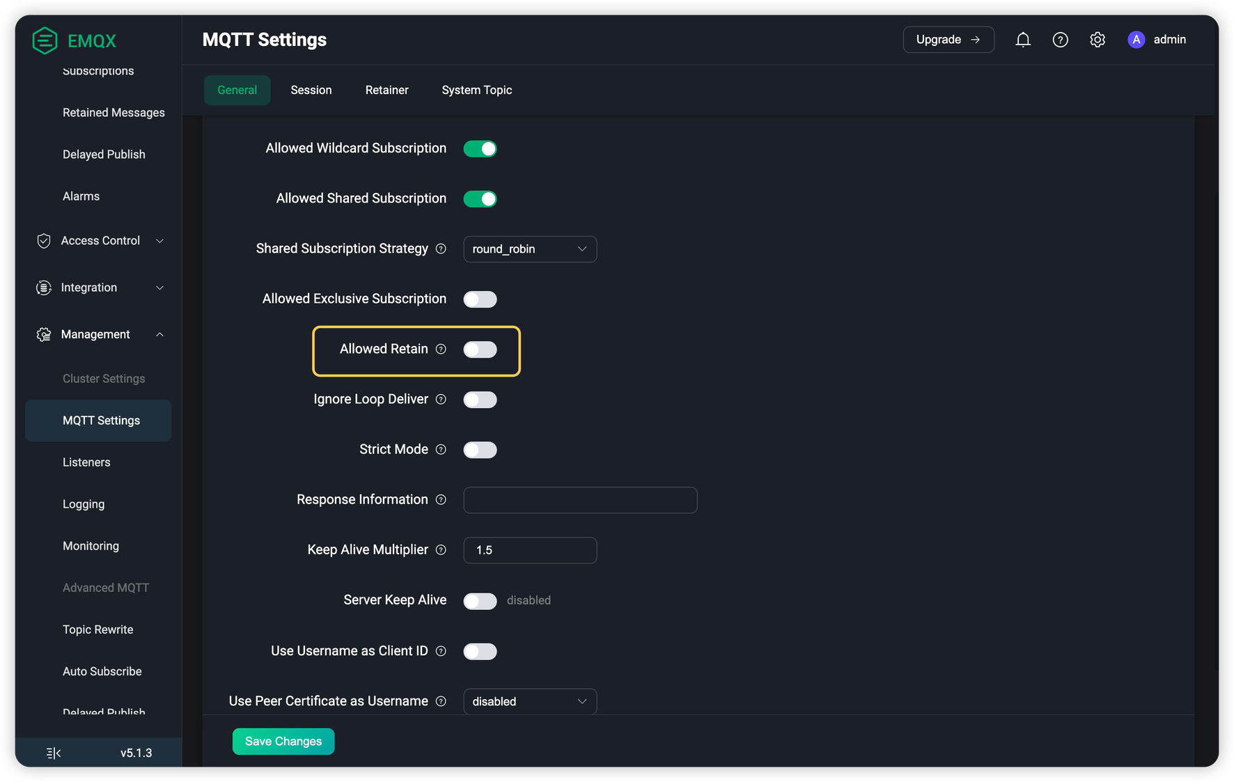 Disable the retained message feature