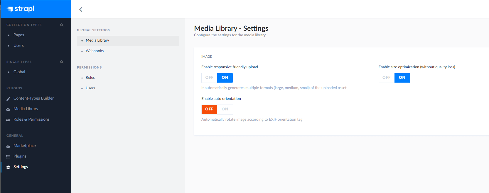 Strapi Media Library Settings