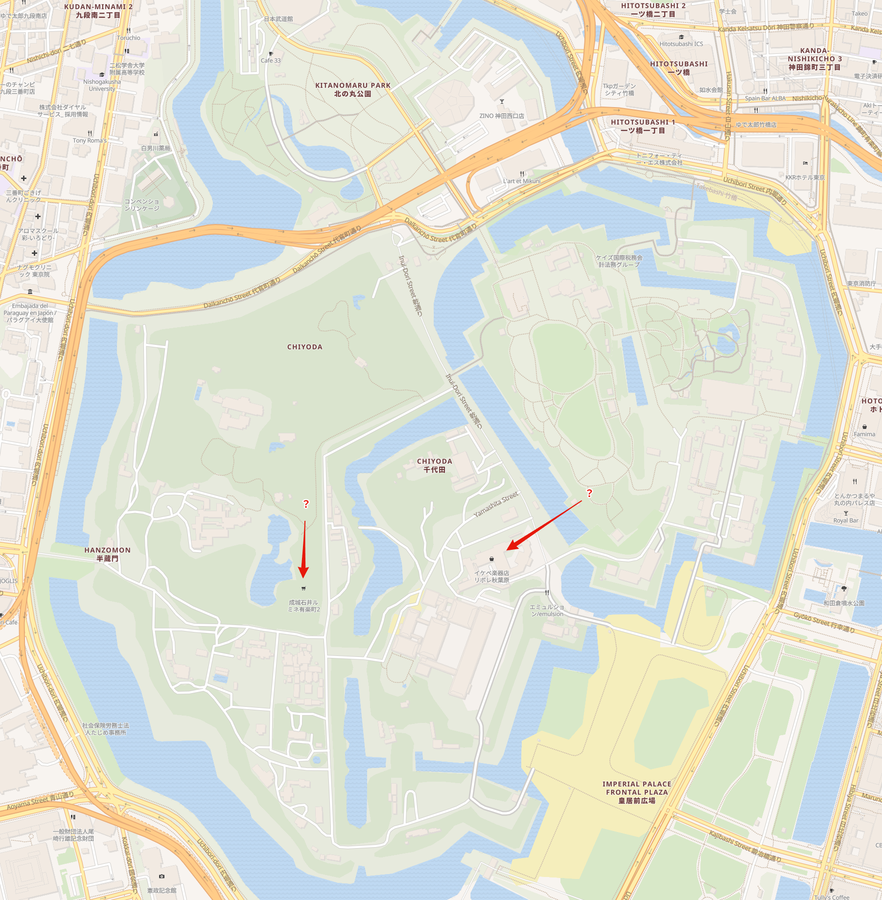 Places rendered inside the Imperial Palace grounds