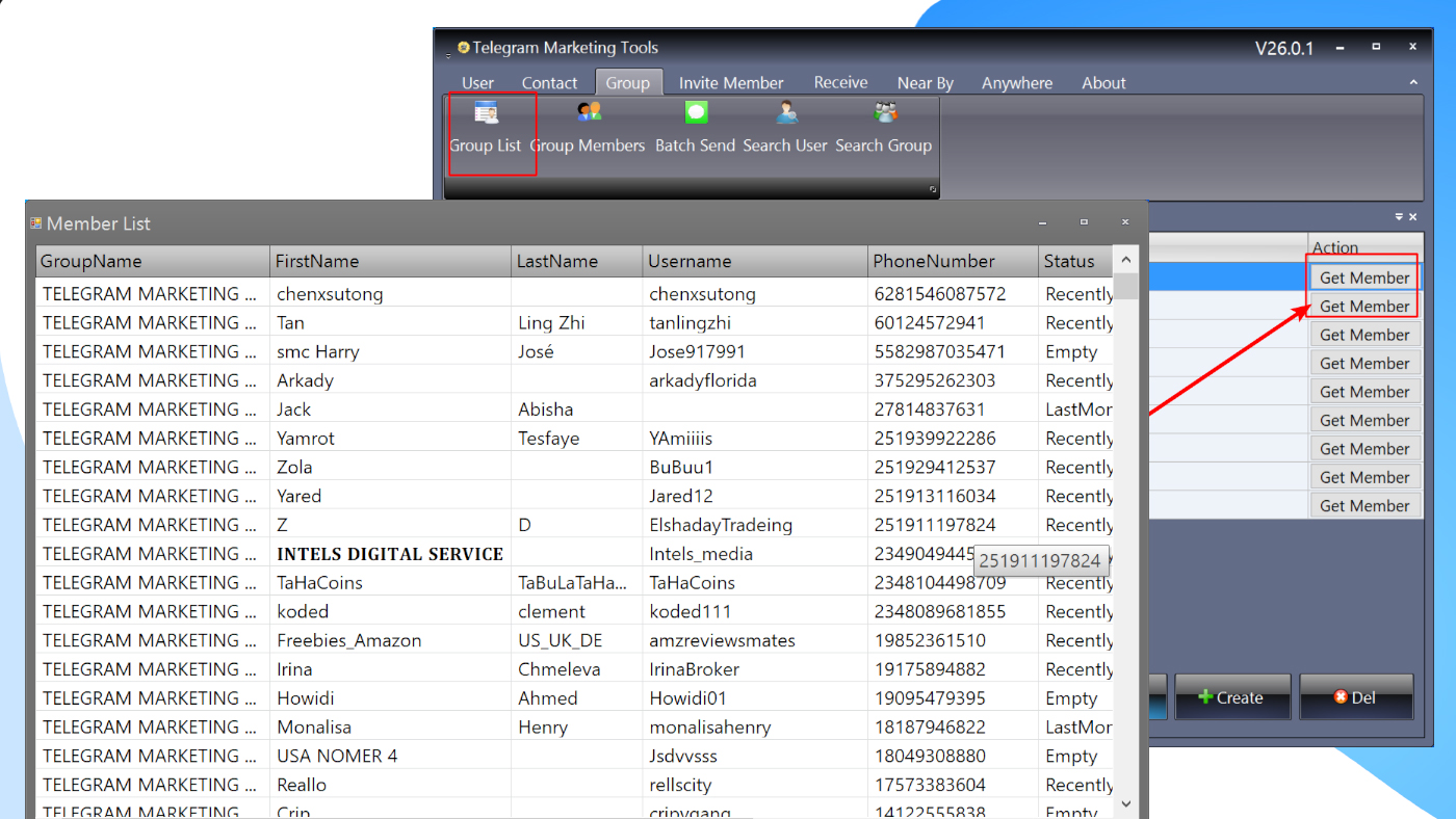 Telegram Marketing Tools Bulk Scraper/Extract/Add/Search/Invite Member|Join Group 45.1.1