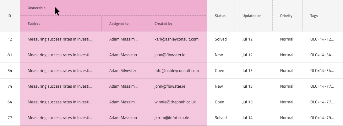 Column selection and multi-column headers