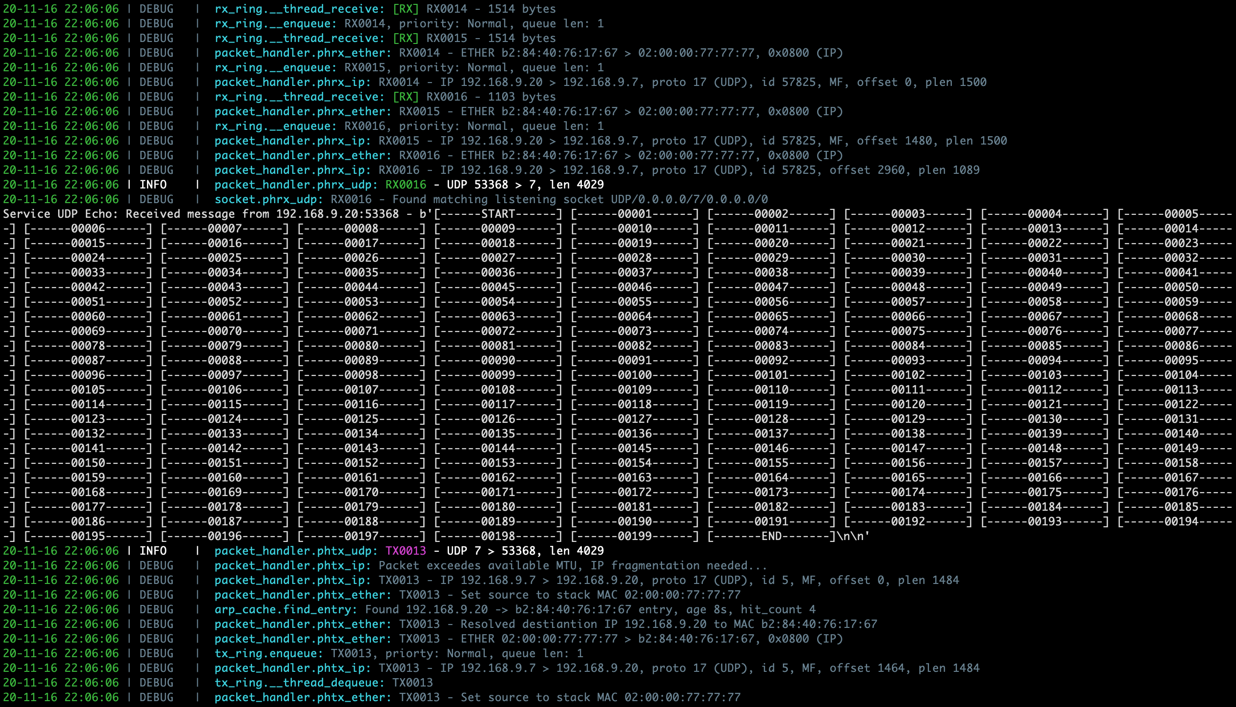 Sample PyTCP log output