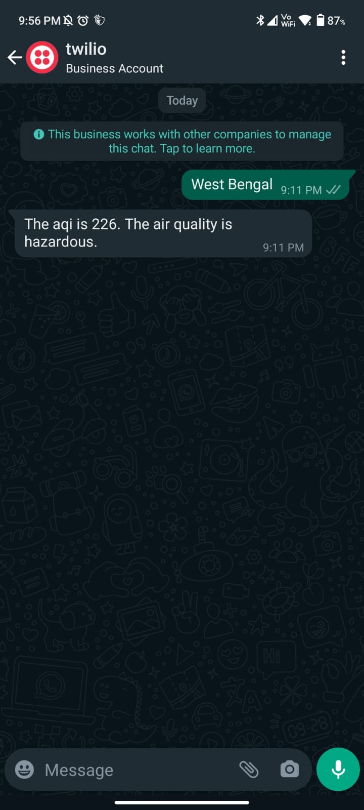 Getting the pollution data directly through WhatsApp