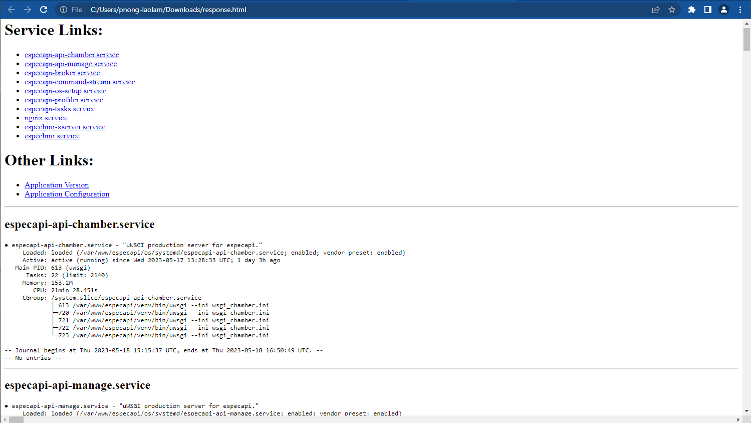 Service logs of embedded system