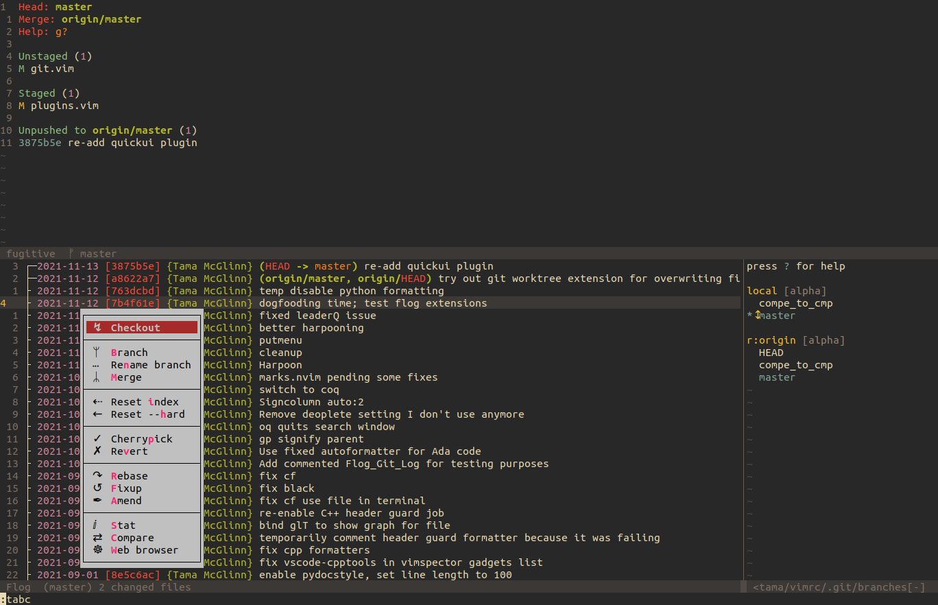 screenshot including the context-menu opened on the git graph