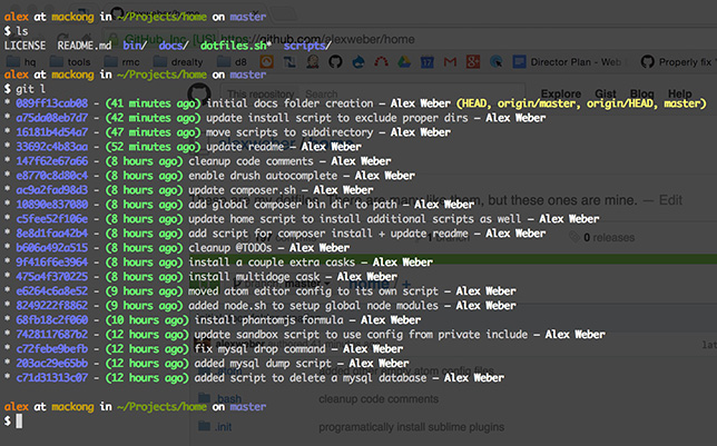 Screenshot of Alex’s shell prompt