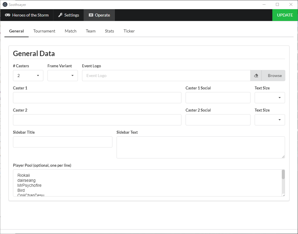 General data tab