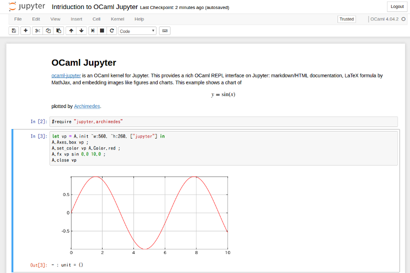 Jupyter with OCaml Jupyter kernel