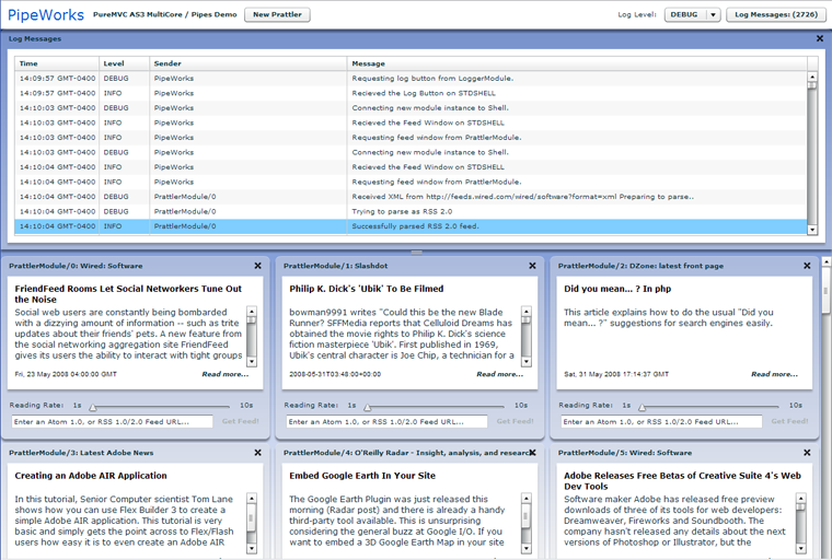 PureMVC AS3 Demo: PipeWorks